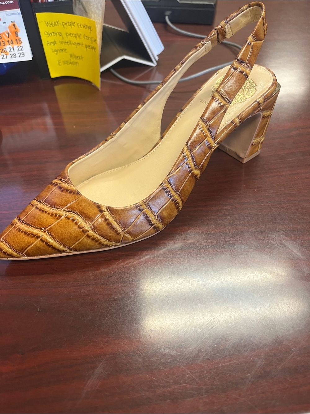 Vince Camuto Croc-Embossed Slingback Pump in Tan Brown